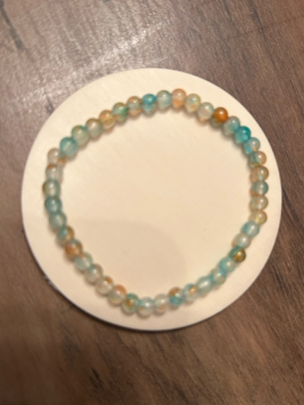 Q -Beaded Stretch Bracelet - Blue and Gold Tones